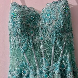 Gorgeous light blue embroidered mermaid style prom dress. Like new.